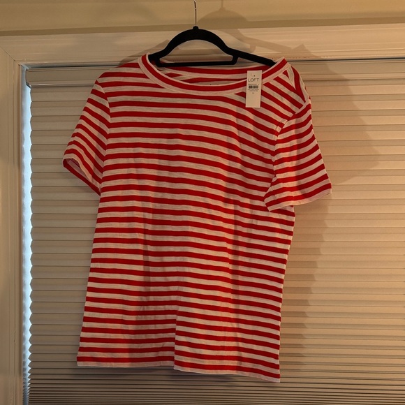 LOFT Tops - LOFT Vibrant Red and White Striped Tee